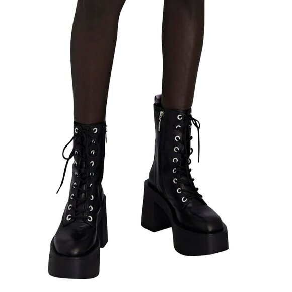 Larroude Shoes - Larroudé Olivia Black Leather Platform Combat Boots NEW Sz 6